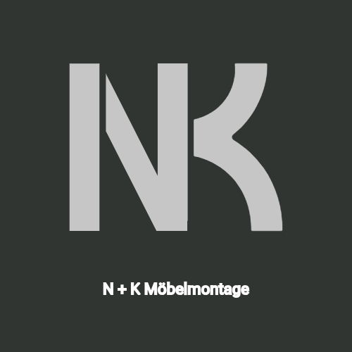 Logo für N + K Möbelmontage in minimalistischer Schrift auf dunklem Hintergrund.
